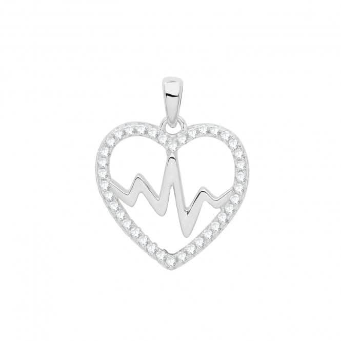 Acotis Silver Pendant Set Rhodium Zirconia Heart Beat G61061