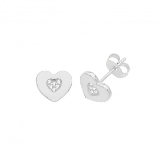 Acotis Silver Studs Set Rhodium Zirconia Heart G51260