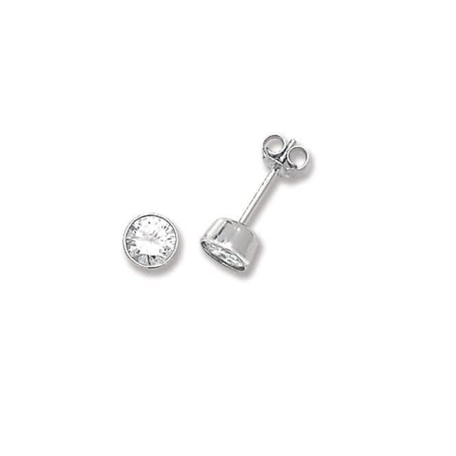 Acotis Silver Stud Earrings Round Rubover Zirconia G5289CZ