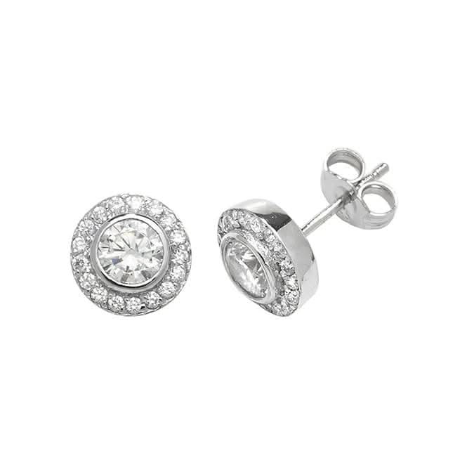 Acotis Silver Stud Earrings Round Zirconia with Zircon G51058