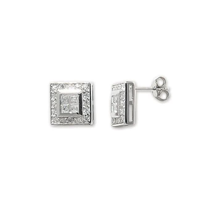 Acotis Silver Stud Earrings Square Zirconia G5012