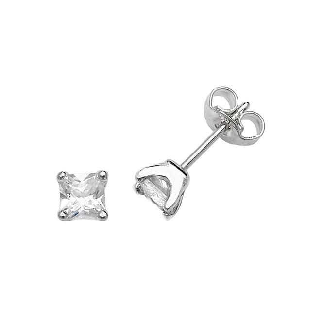 Acotis Silver Stud Earrings Square Zirconia G51028