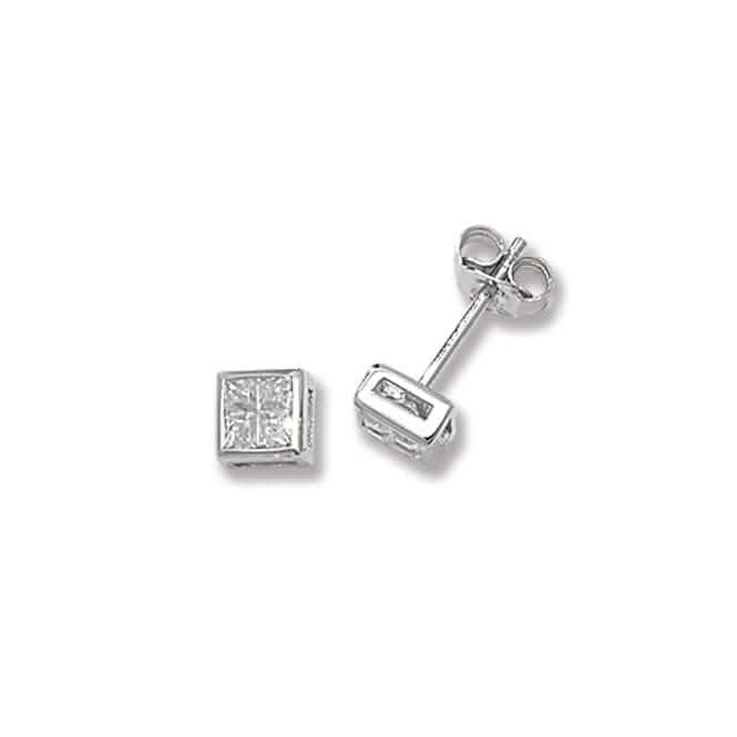 Acotis Silver Stud Earrings Square Zirconia G5316CZ