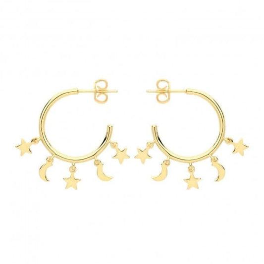 Acotis Silver Gold Plated Star & Moon Earrings G51224CP