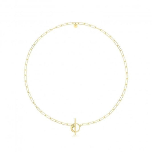 Acotis Silver Necklace Gold Plated Paperclip Link T-Bar G3401GP