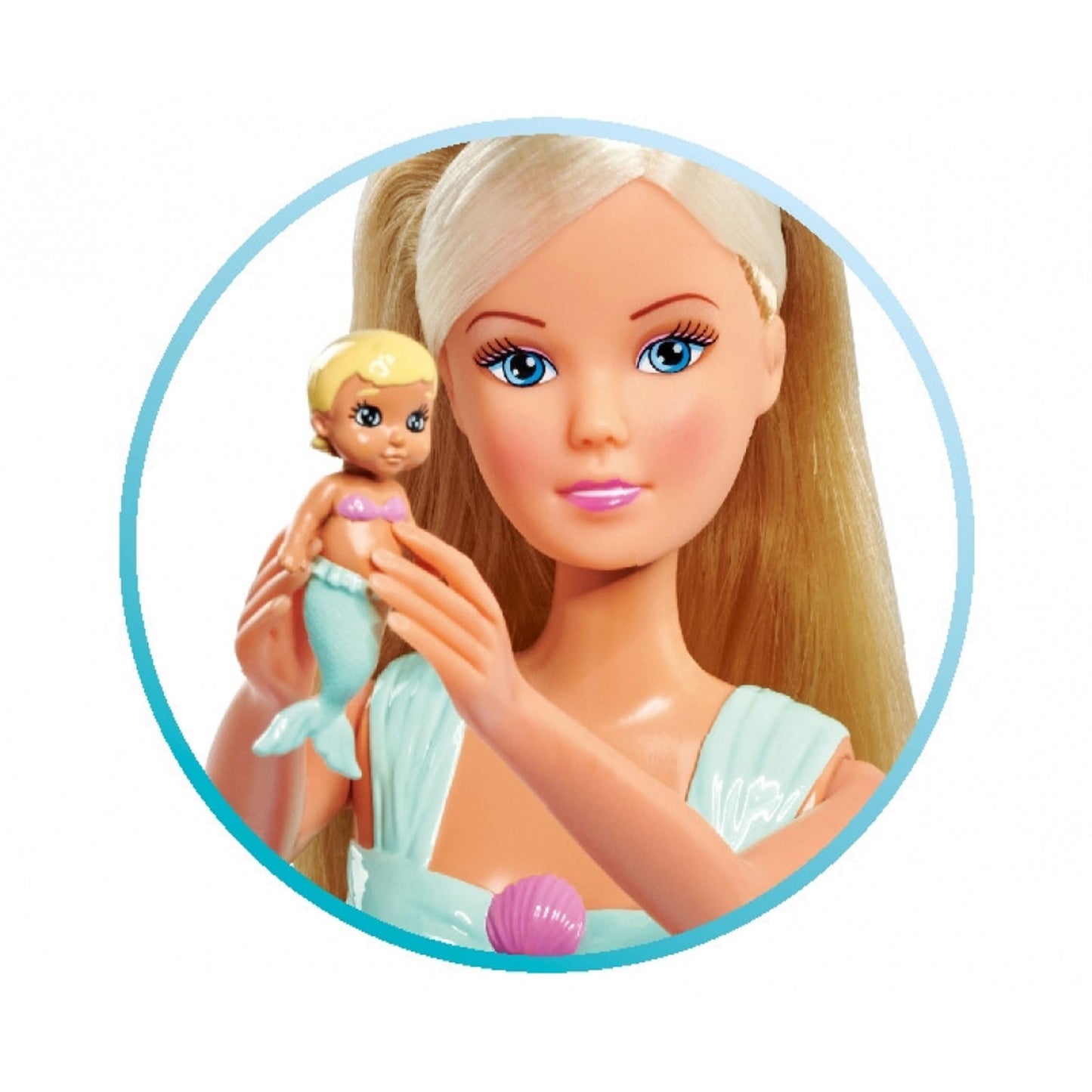 Simba Steffi Love Mermaid Family Doll Set – Pregnant Mermaid, Kevin as Merman, Baby Bed, 29 cm