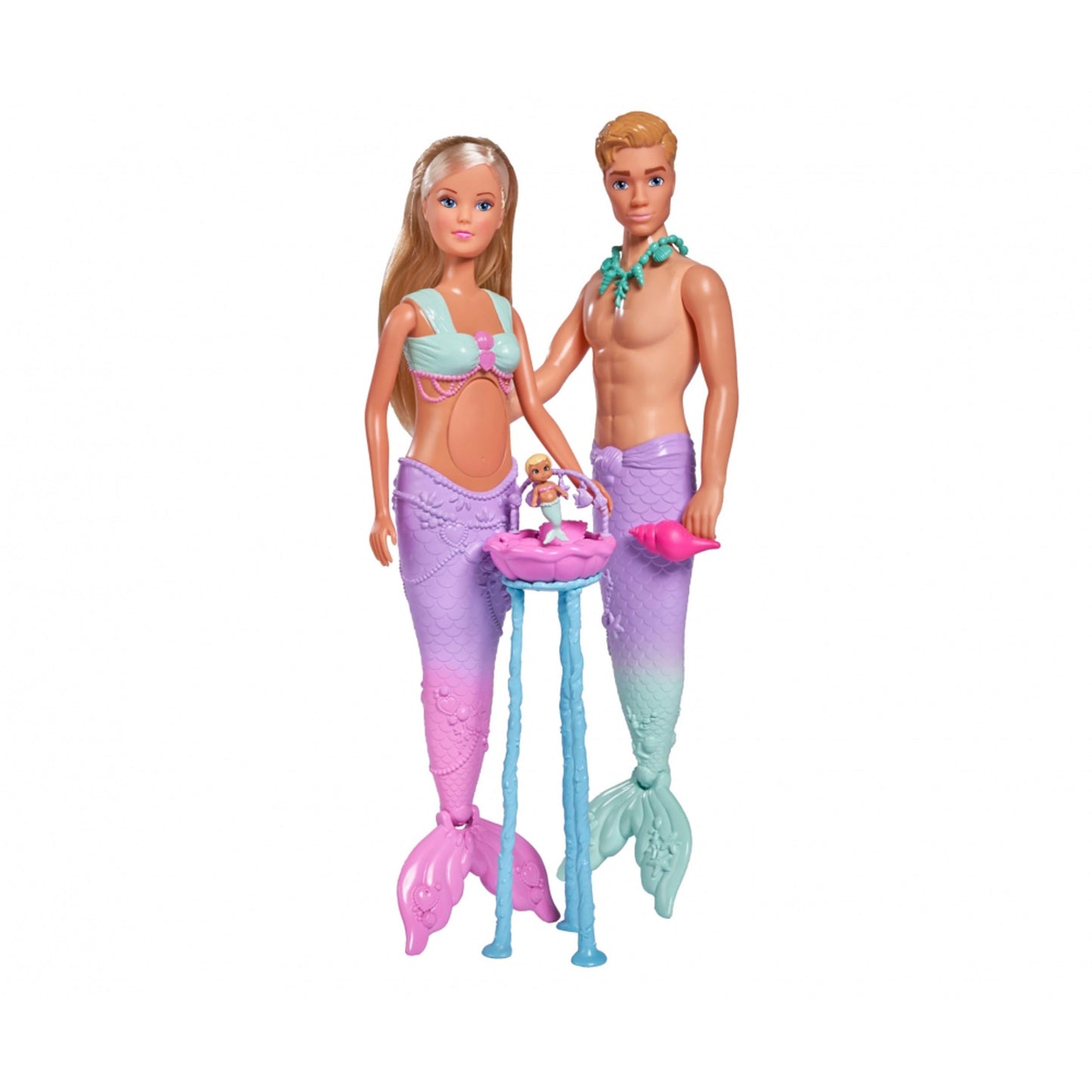 Simba Steffi Love Mermaid Family Doll Set – Pregnant Mermaid, Kevin as Merman, Baby Bed, 29 cm