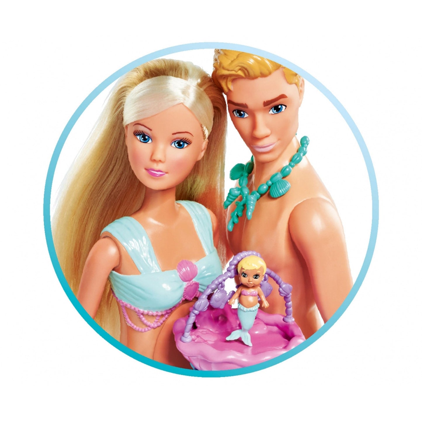 Simba Steffi Love Mermaid Family Doll Set – Pregnant Mermaid, Kevin as Merman, Baby Bed, 29 cm