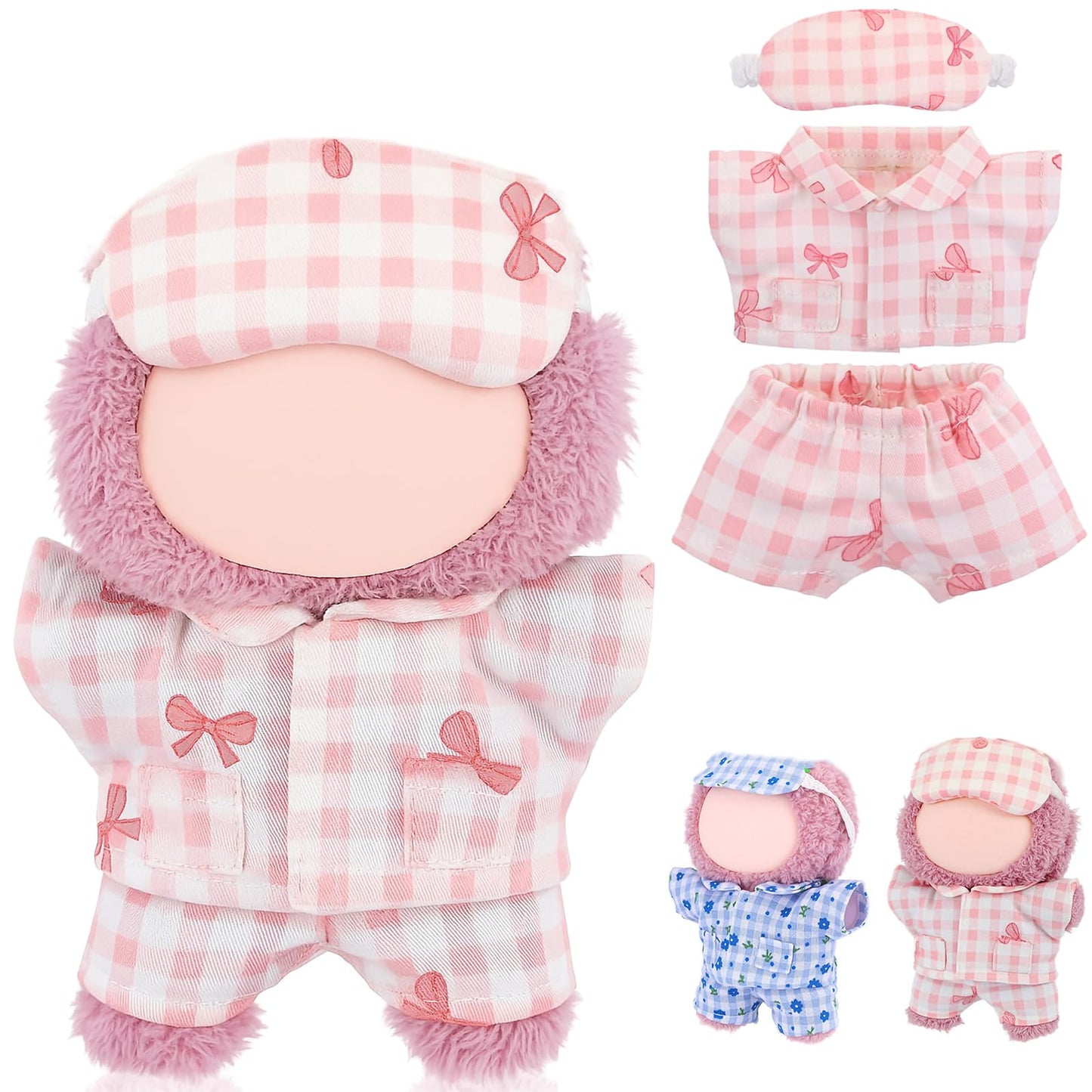 Simgoing 17cm Doll Pajama Set with Eye Mask – Pink Bow, Easy Dress-Up for 5–7 Inch Dolls