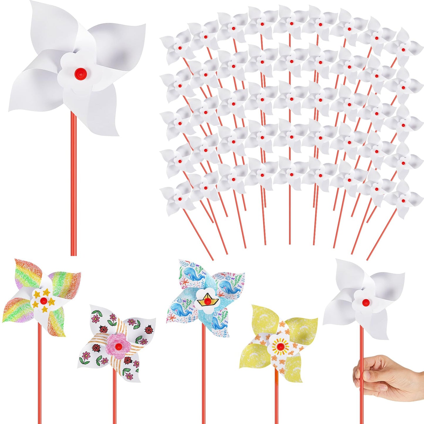 Simgoing 800 Pcs DIY Paper Pinwheels – Blank White Craft Kit for Kids 5.12 Inch