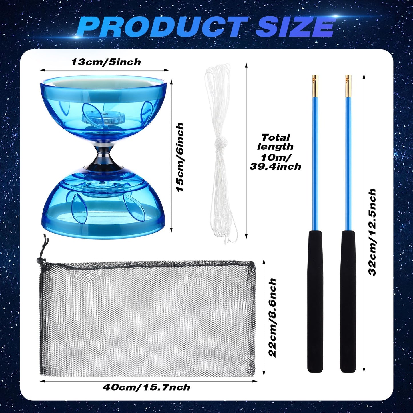 Simgoing LED Chinese Yoyo Diabolo Set – Blue Light-Up Diabolo with Sticks and Rope