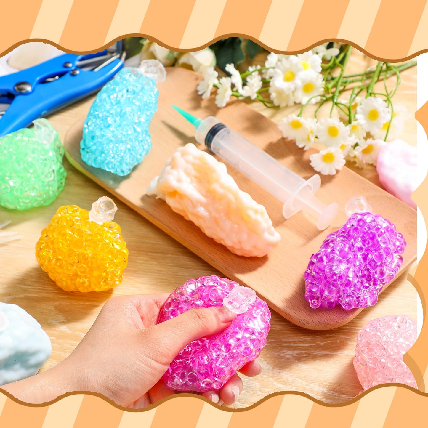 Simgoing 12-Set DIY Stress Ball Kit — Milky Blank Squeeze Balls with Beads & Tools