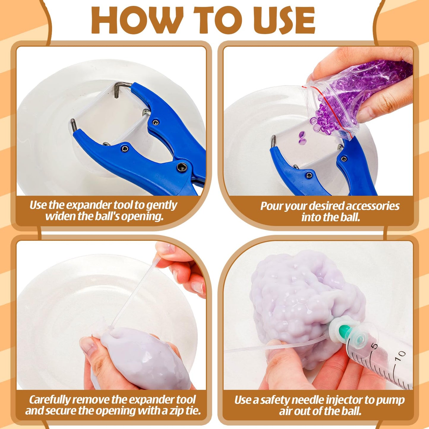 Simgoing 12-Set DIY Stress Ball Kit — Milky Blank Squeeze Balls with Beads & Tools