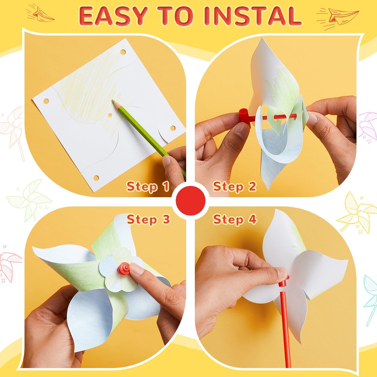Simgoing 400 Pcs DIY Paper Pinwheels Bulk – Blank White Pinwheels for Kids, Parties & Crafts (5.12 Inch)