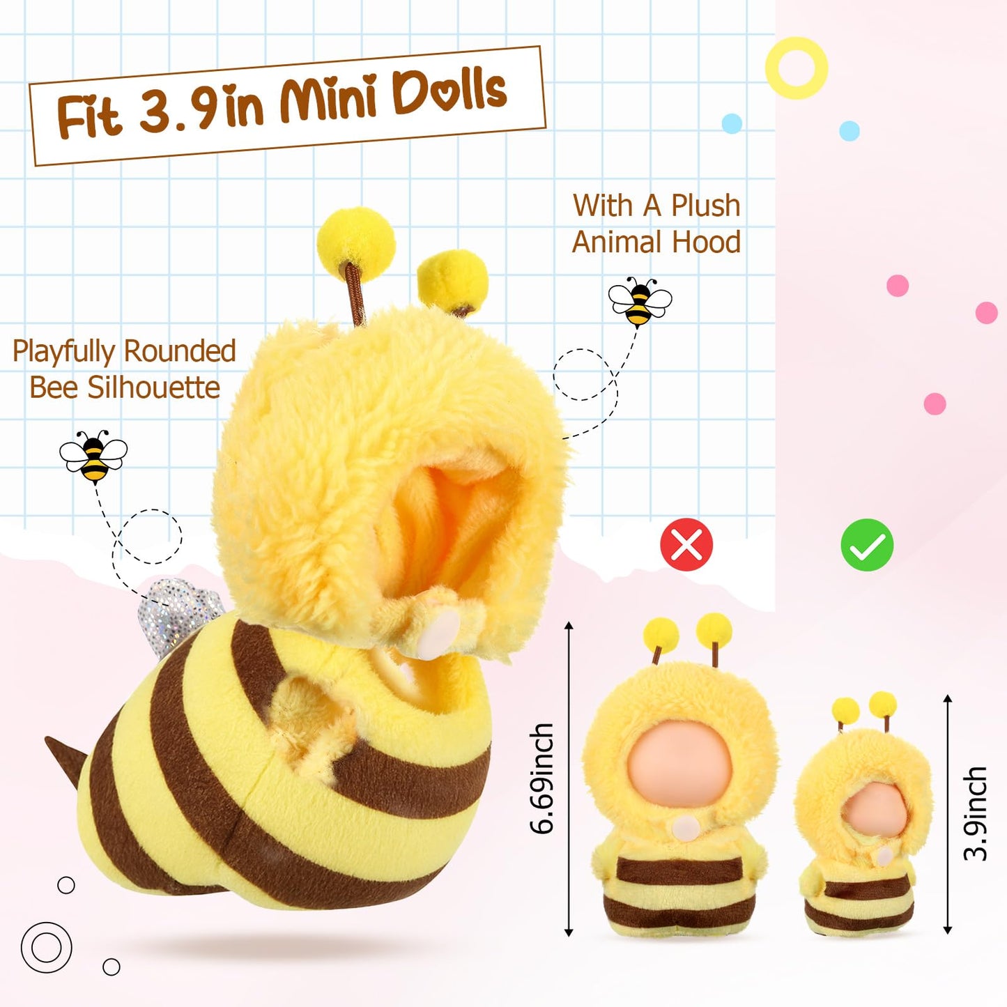 Simgoing 10cm Bee Doll Clothes – Plush Costume for 3.9 Inch Dolls | Cute Kawaii Outfit