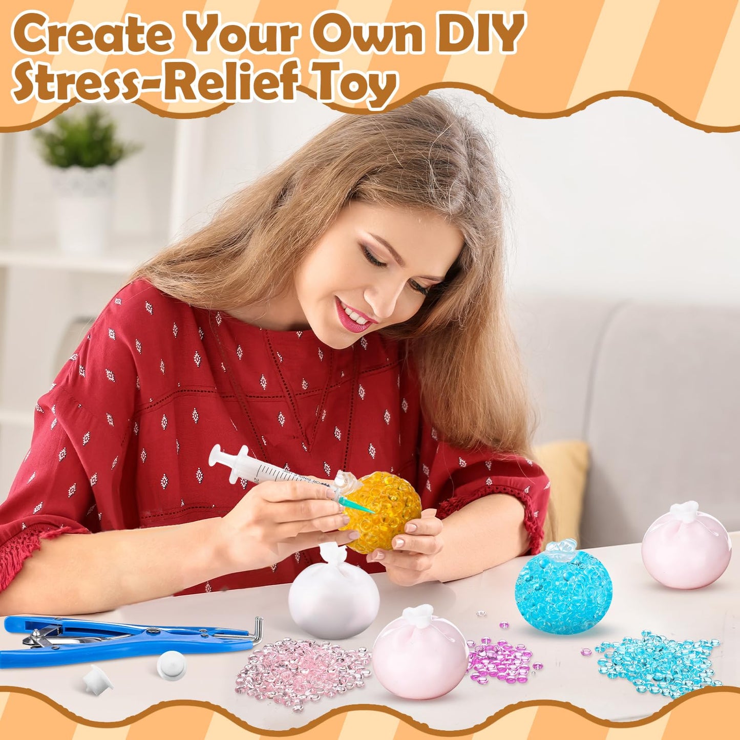 Simgoing 12-Set DIY Stress Ball Kit — Milky Blank Squeeze Balls with Beads & Tools