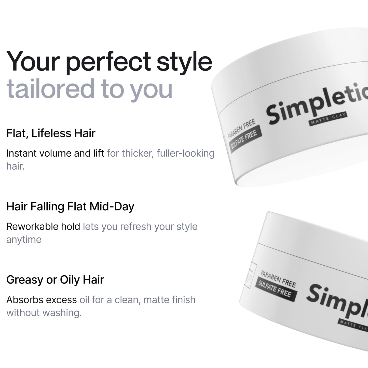 Simpletics Hair Clay for Men – Vanilla Scent, 6-Ingredient Natural Matte Styling with Beeswax & Coconut Oil – Strong Hold, Water-Based