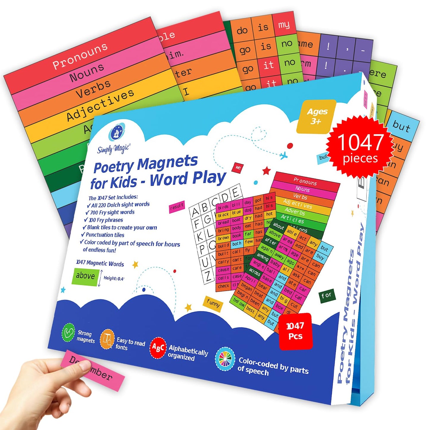 Simply Magic 1047 PCS Poetry Magnets for Kids – Magnetic Sight Words & Fridge Sentences