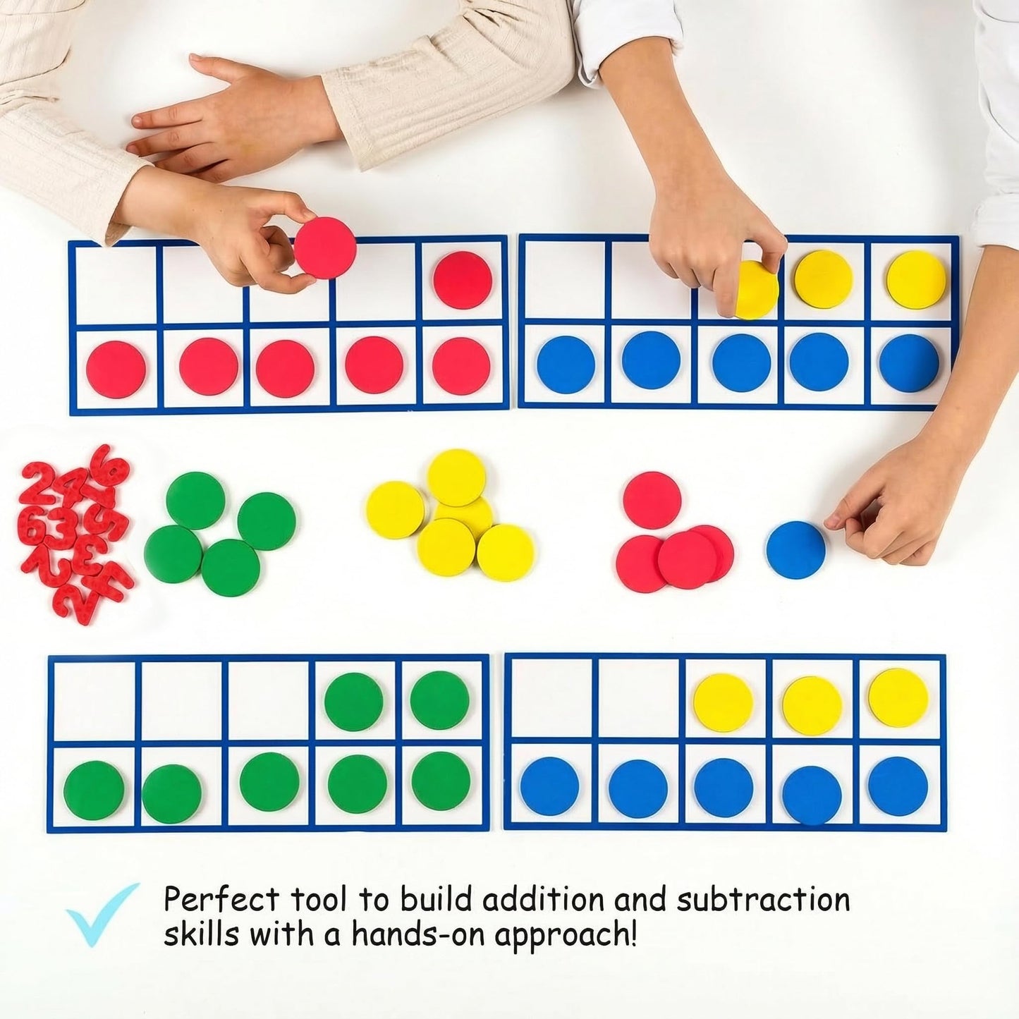 Simply Magic 70-Piece Magnetic Ten Frames Set | Jumbo Classroom Math Manipulatives (4 Ten Frames + 44 Counters)