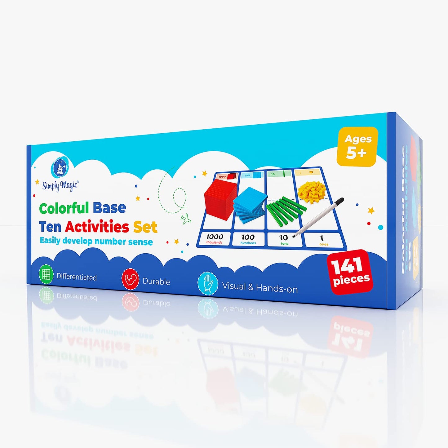 Simply Magic 140+1 PCS Colorful Base Ten Blocks & Activities Set | Place Value Math Manipulatives