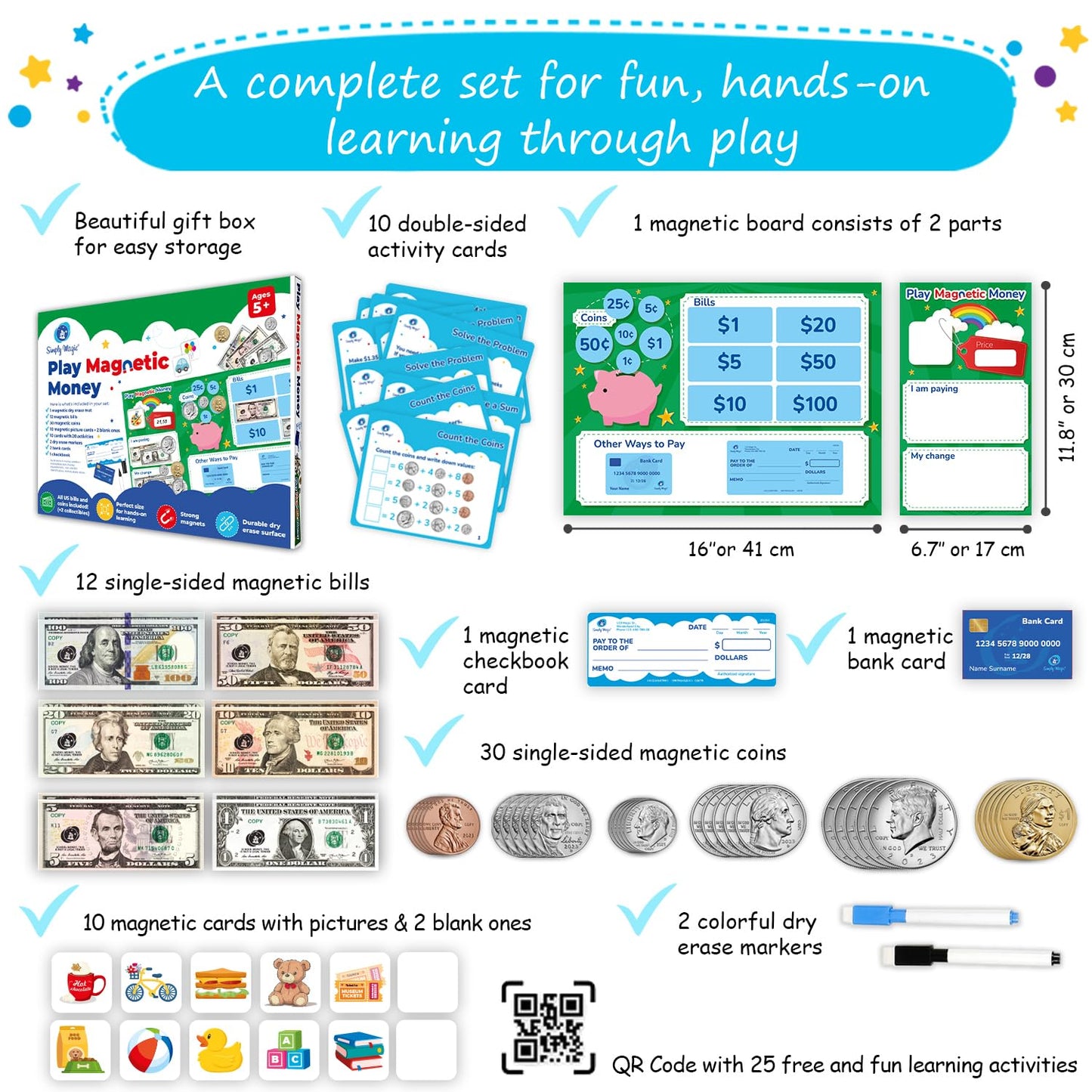 Simply Magic 70-Piece Magnetic Money for Classroom – Teaching Money Manipulatives & Activities