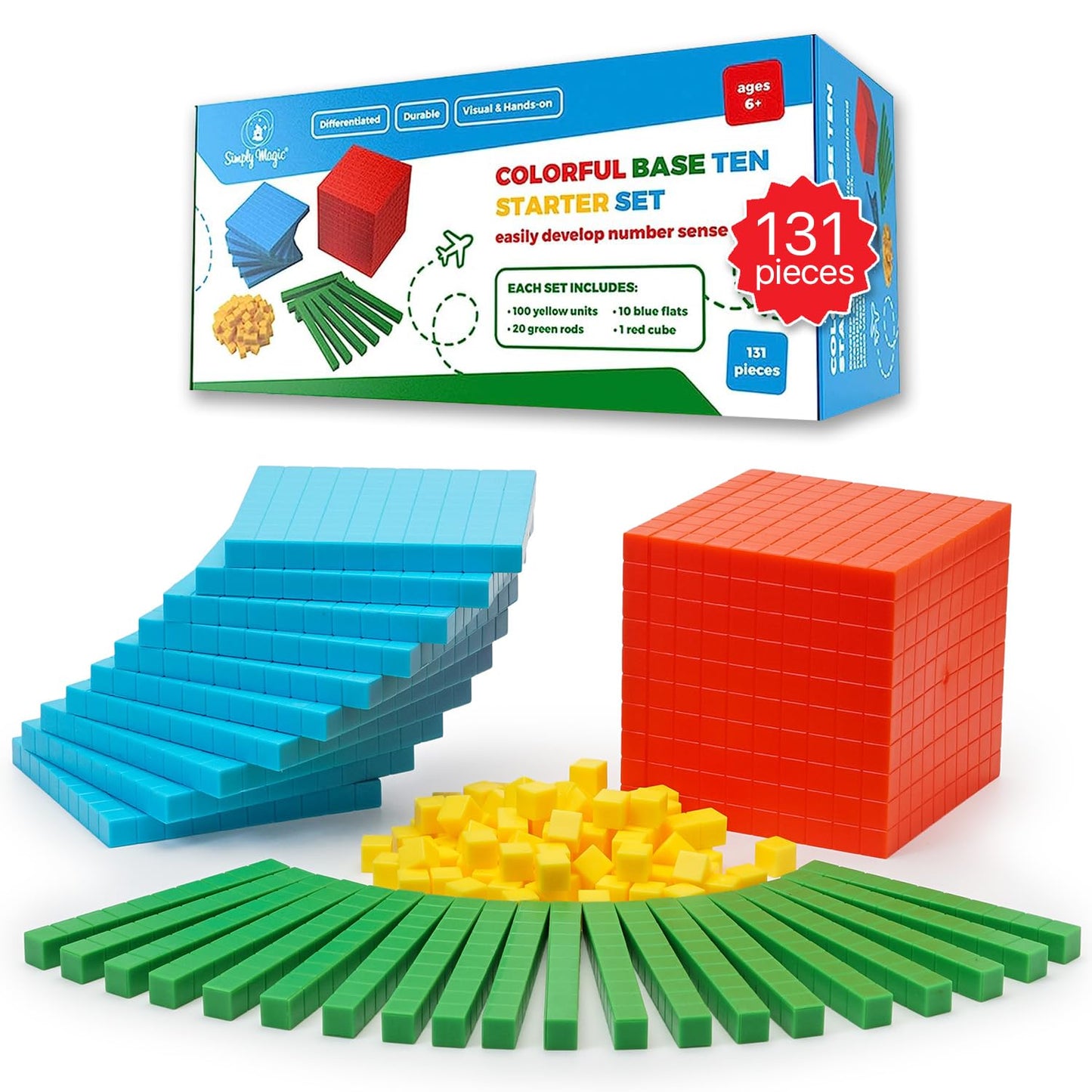Simply Magic 131-Piece Base Ten Blocks for Math | Place Value Blocks & Counters for K-3