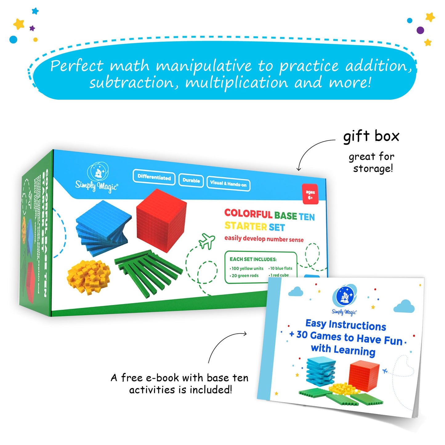 Simply Magic 131-Piece Base Ten Blocks for Math | Place Value Blocks & Counters for K-3