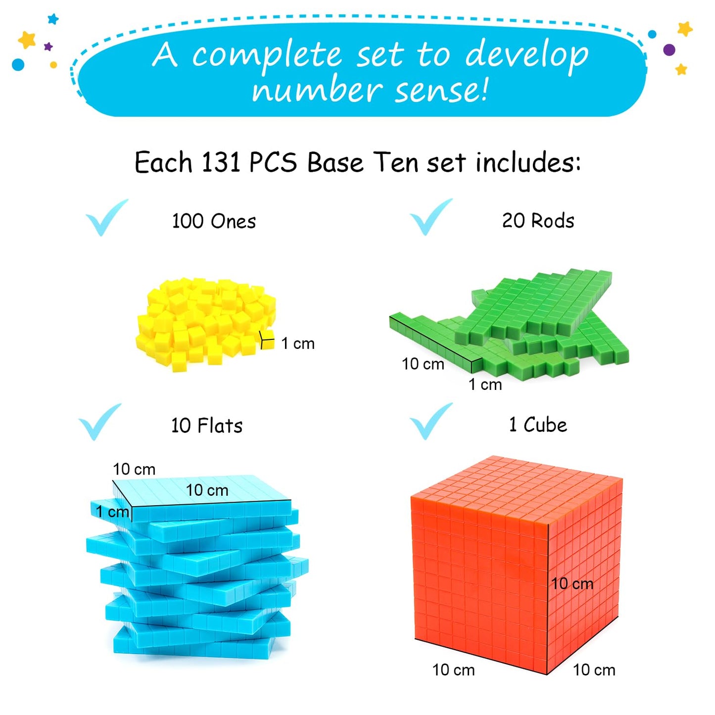 Simply Magic 131-Piece Base Ten Blocks for Math | Place Value Blocks & Counters for K-3
