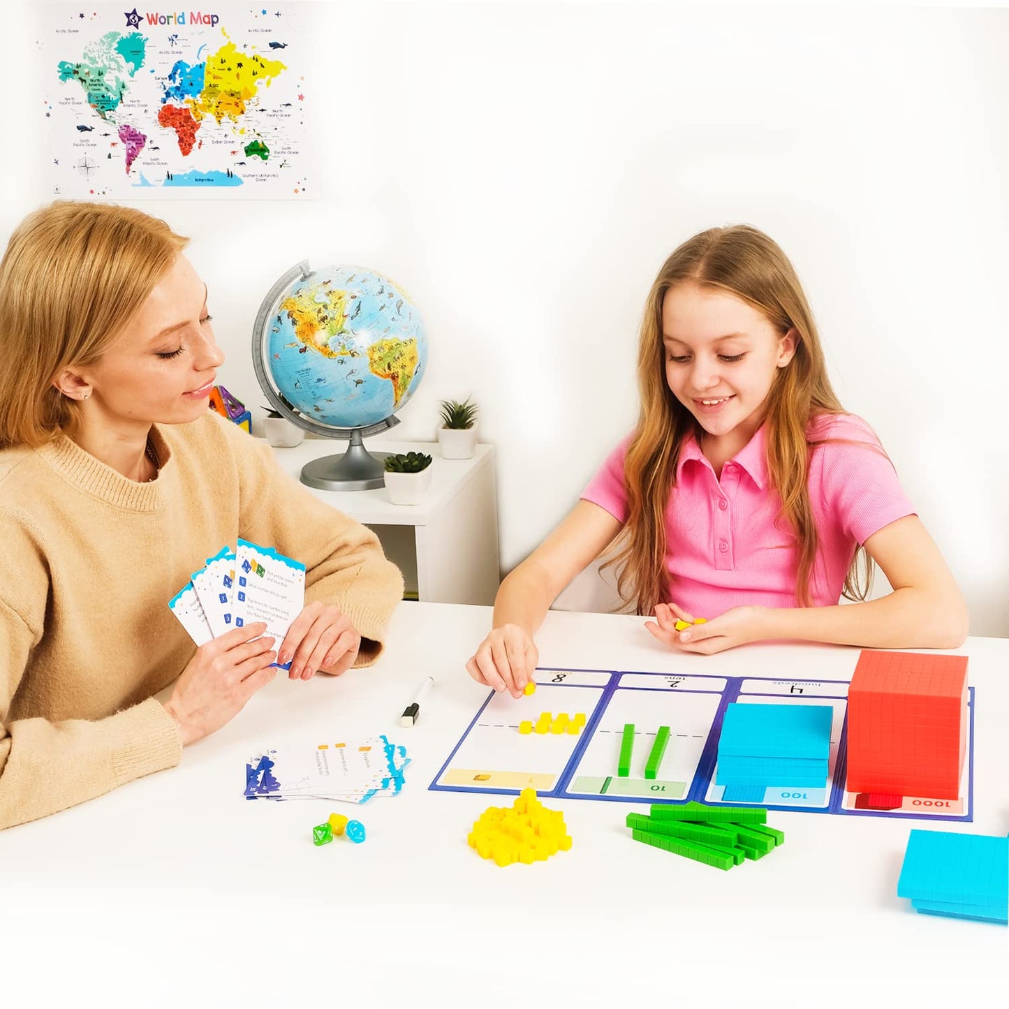 Simply Magic 140+1 PCS Colorful Base Ten Blocks & Activities Set | Place Value Math Manipulatives