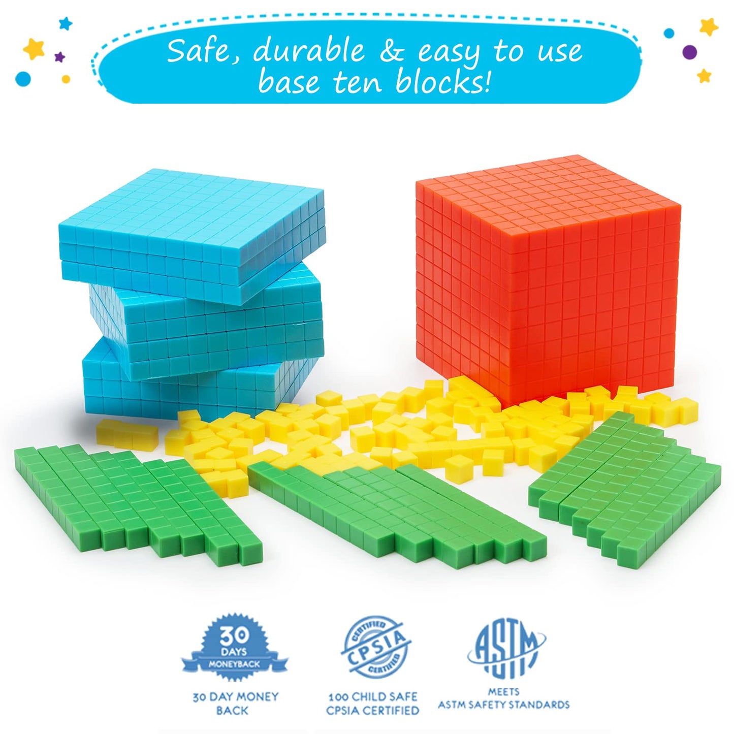 Simply Magic 140+1 PCS Colorful Base Ten Blocks & Activities Set | Place Value Math Manipulatives