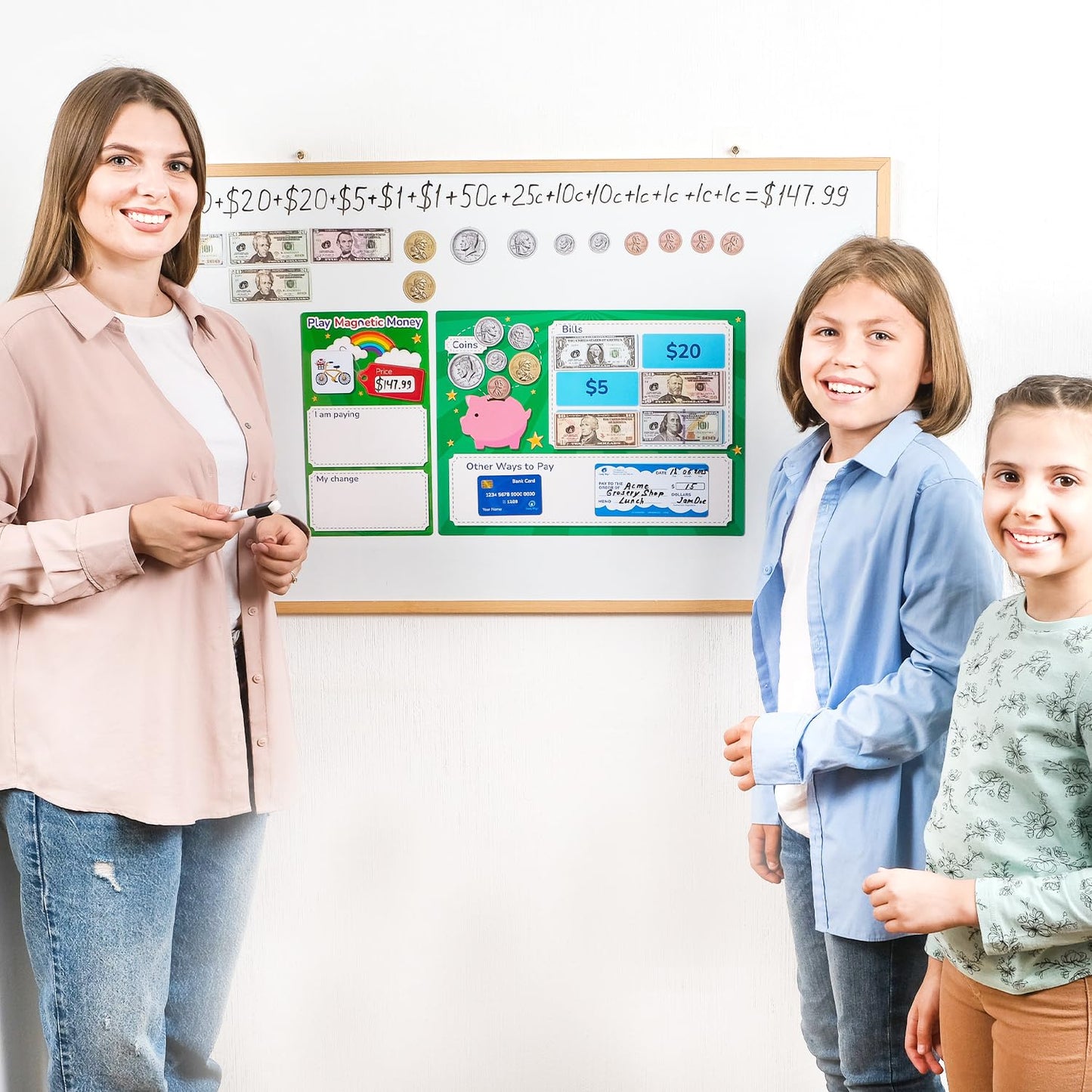 Simply Magic 70-Piece Magnetic Money for Classroom – Teaching Money Manipulatives & Activities