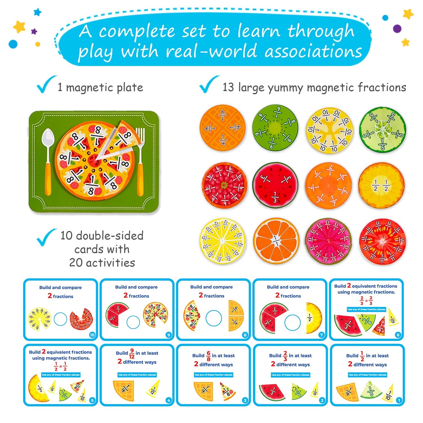 Simply Magic 112 PCS Yummy Magnetic Fractions — Fraction Tiles & Circles for Elementary Math
