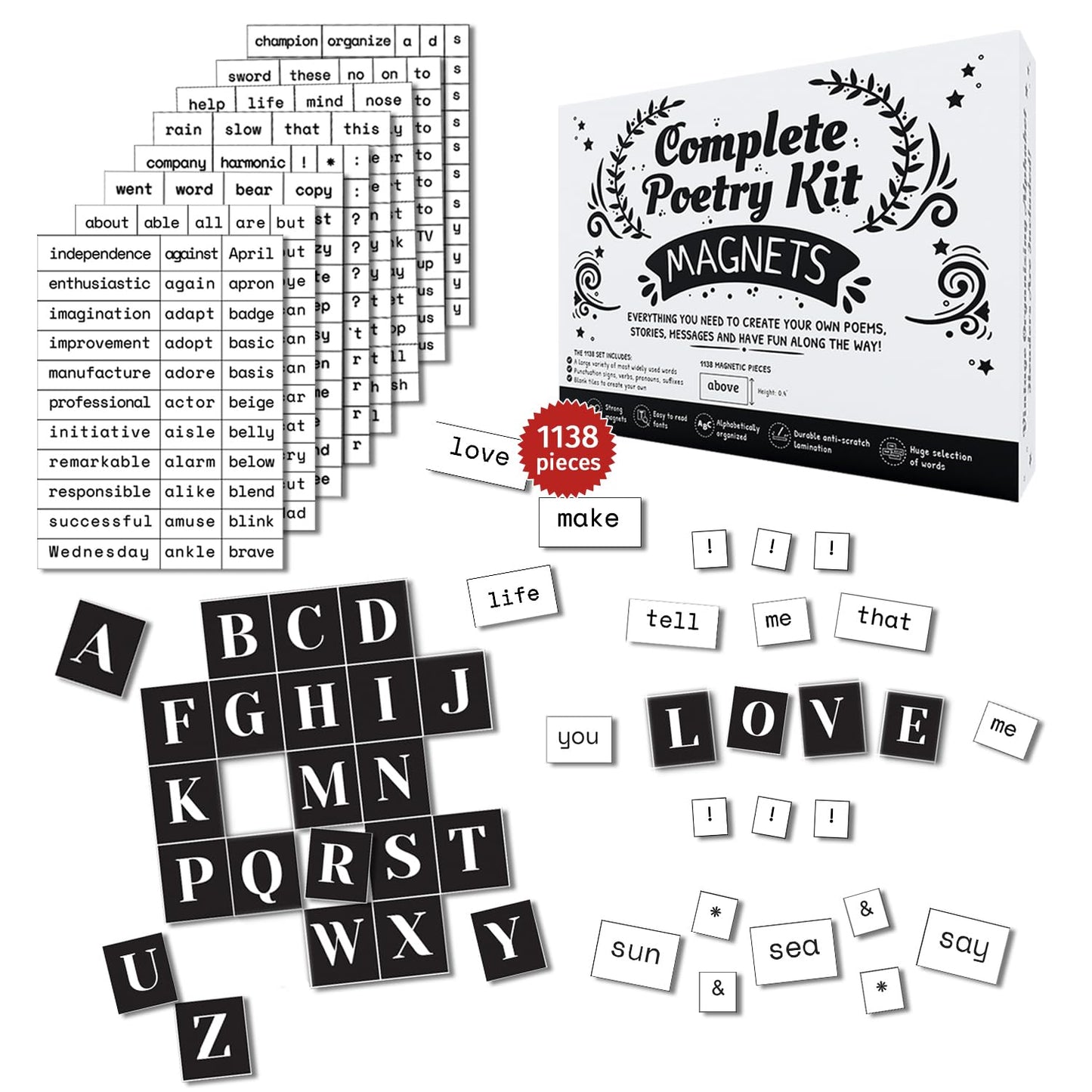 Simply Magic 1138-Piece Poetry Magnets Kit for Fridge | Creative Word Magnets