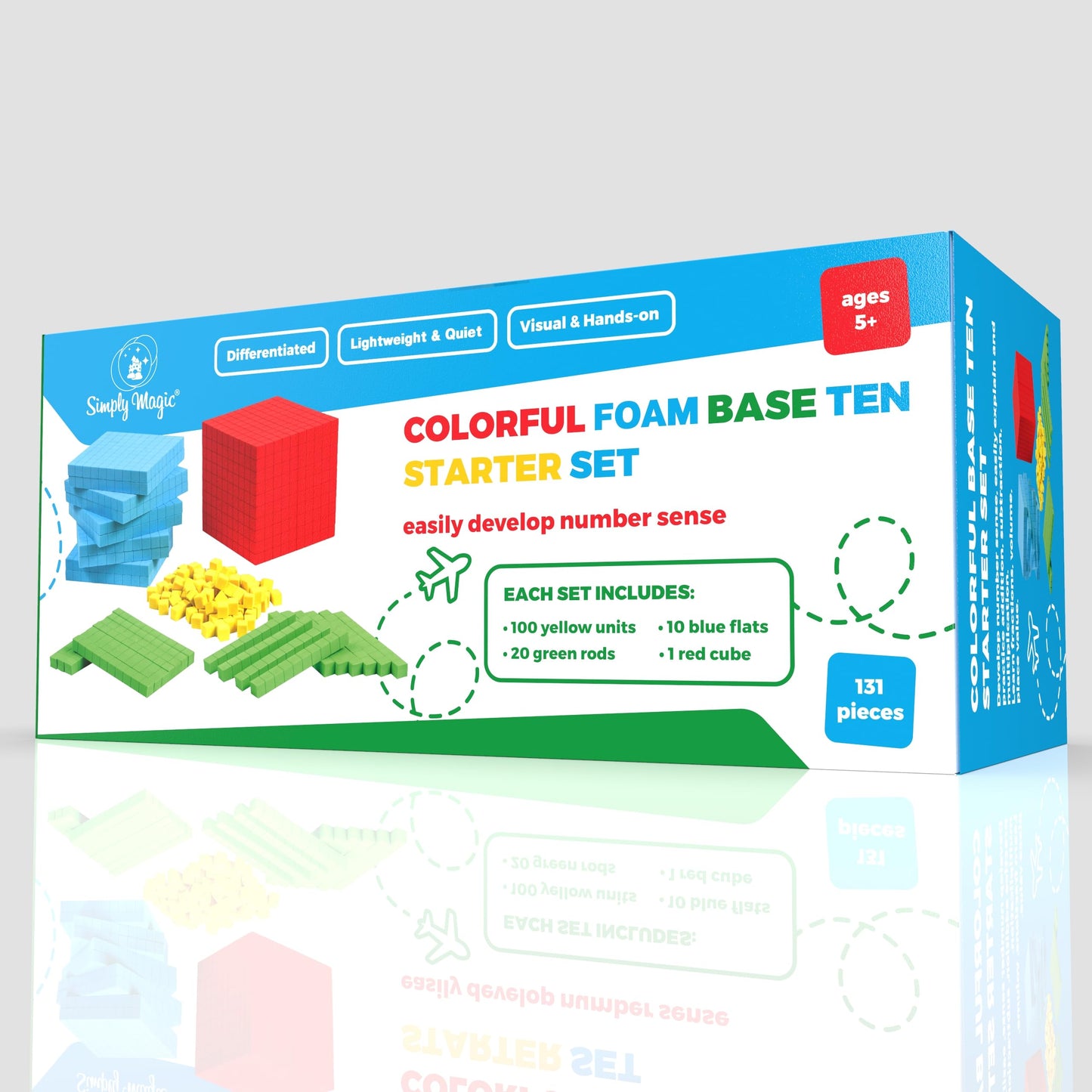 Simply Magic 131 PCS Foam Base Ten Blocks – Place Value Math Manipulatives for K-3