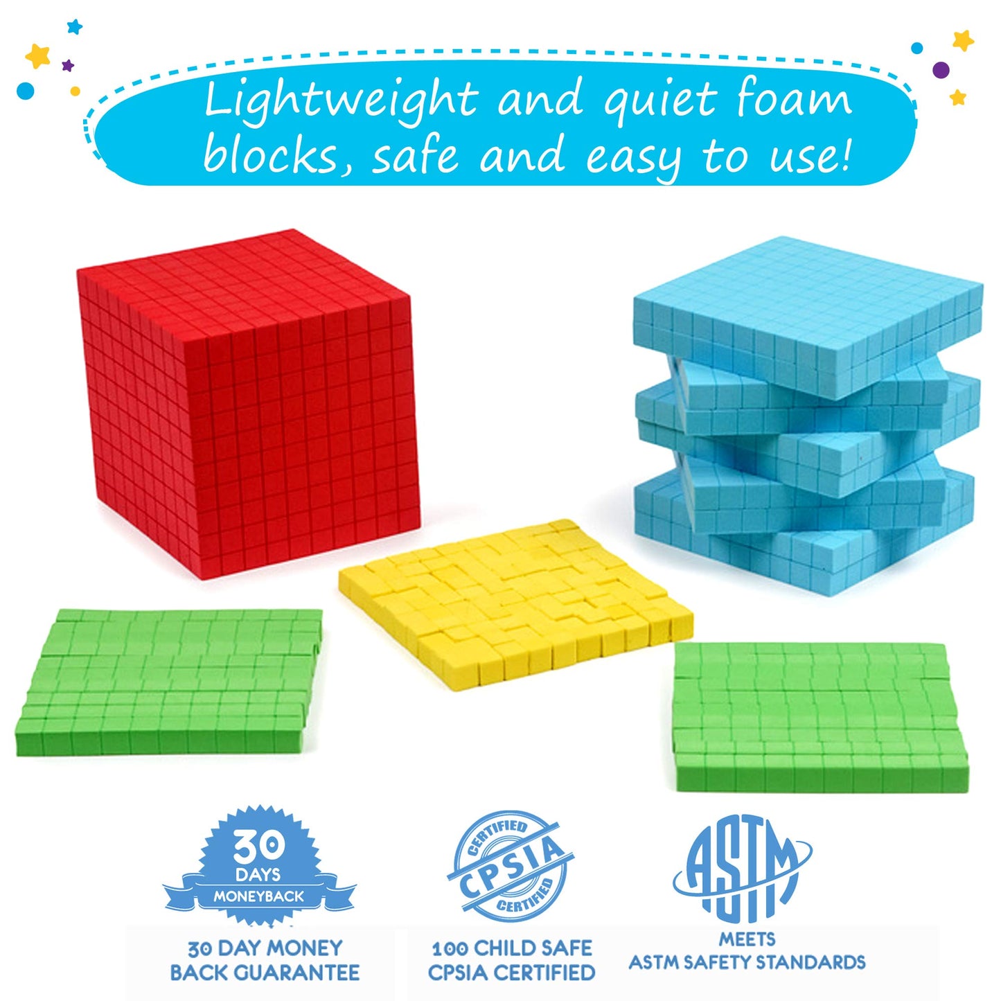 Simply Magic 131 PCS Foam Base Ten Blocks – Place Value Math Manipulatives for K-3