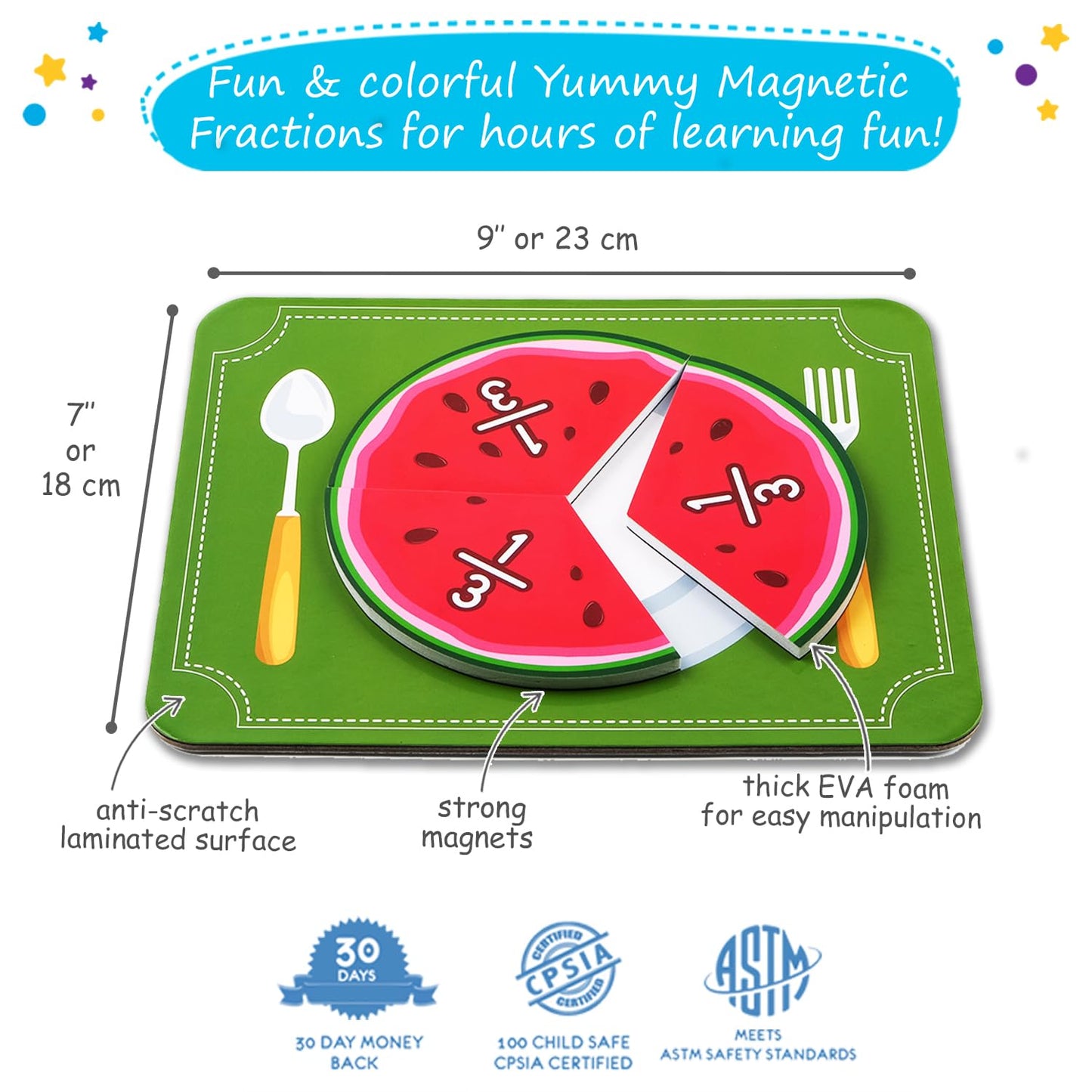 Simply Magic 112 PCS Yummy Magnetic Fractions — Fraction Tiles & Circles for Elementary Math