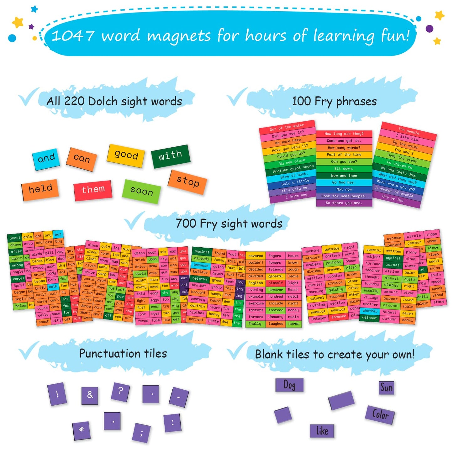 Simply Magic 1047 PCS Poetry Magnets for Kids – Magnetic Sight Words & Fridge Sentences