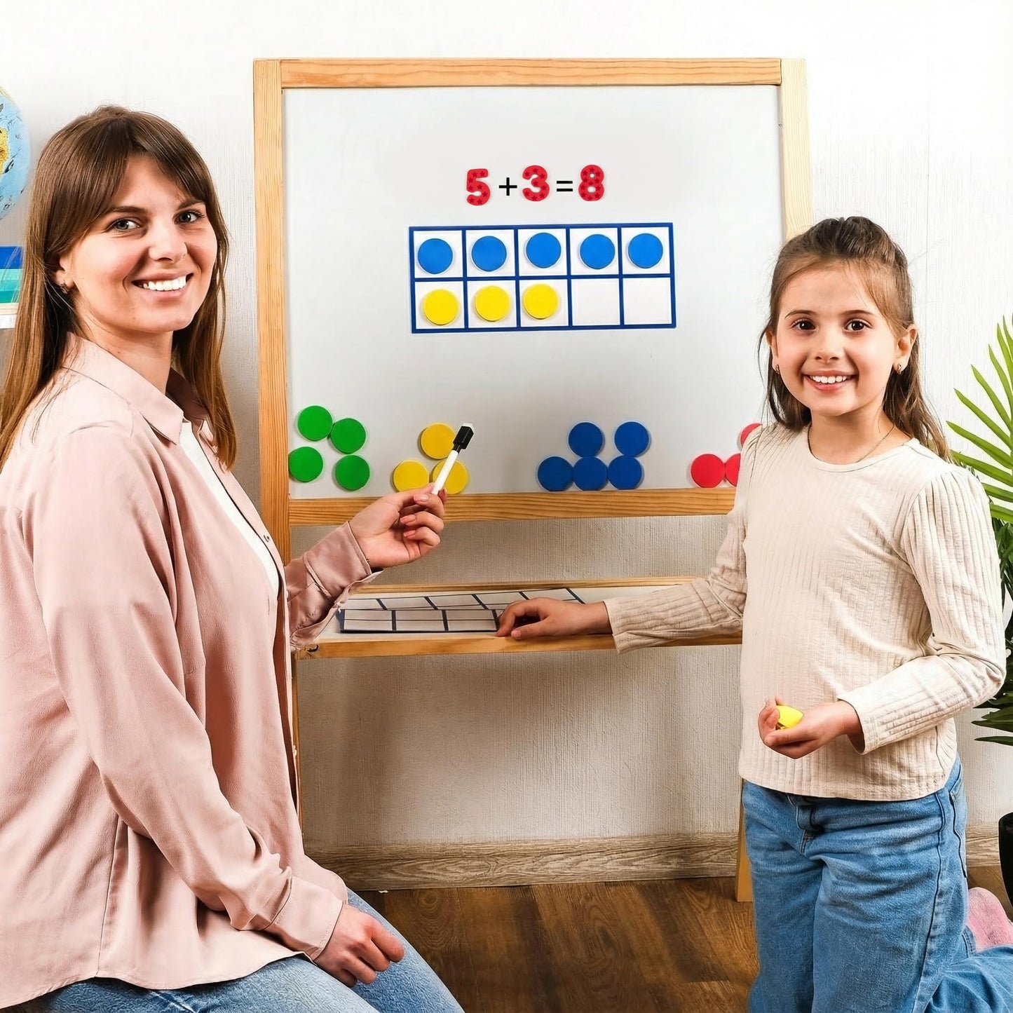 Simply Magic 70-Piece Magnetic Ten Frames Set | Jumbo Classroom Math Manipulatives (4 Ten Frames + 44 Counters)