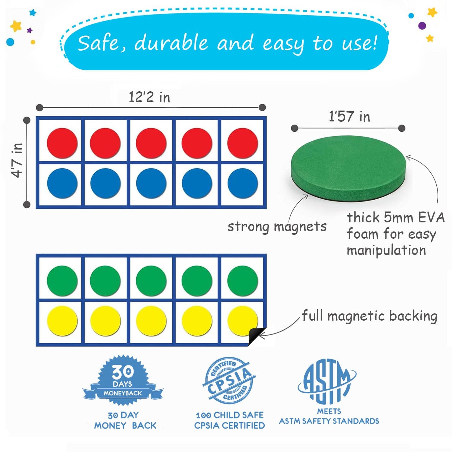 Simply Magic 70-Piece Magnetic Ten Frames Set | Jumbo Classroom Math Manipulatives (4 Ten Frames + 44 Counters)