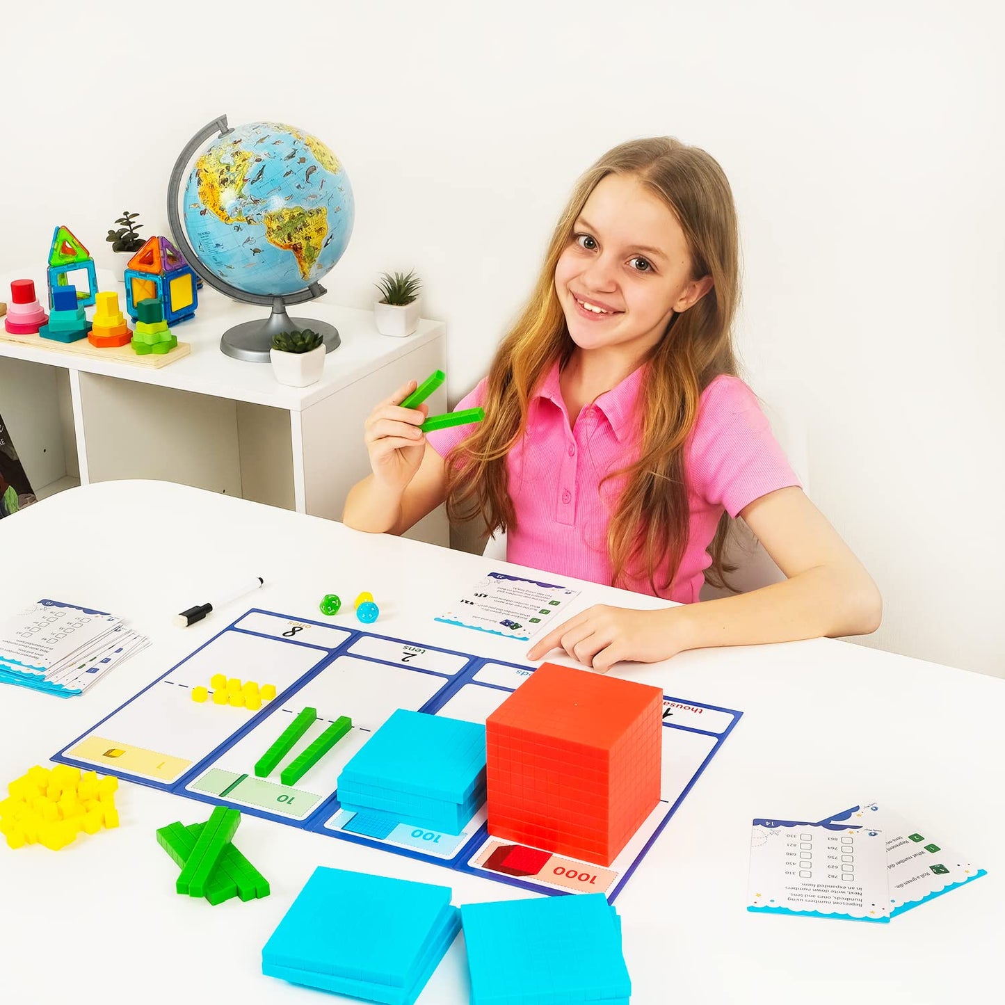 Simply Magic 140+1 PCS Colorful Base Ten Blocks & Activities Set | Place Value Math Manipulatives