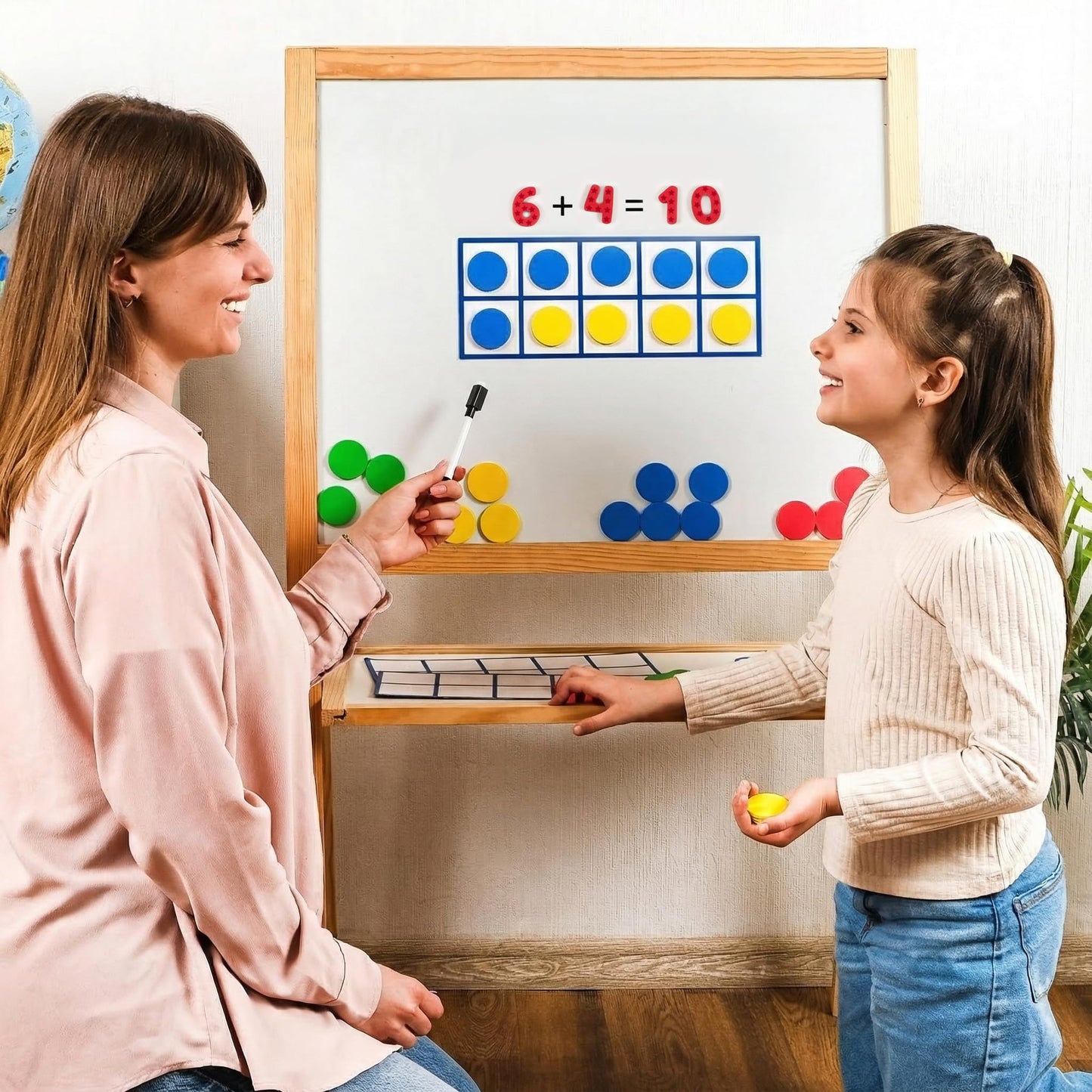Simply Magic 70-Piece Magnetic Ten Frames Set | Jumbo Classroom Math Manipulatives (4 Ten Frames + 44 Counters)