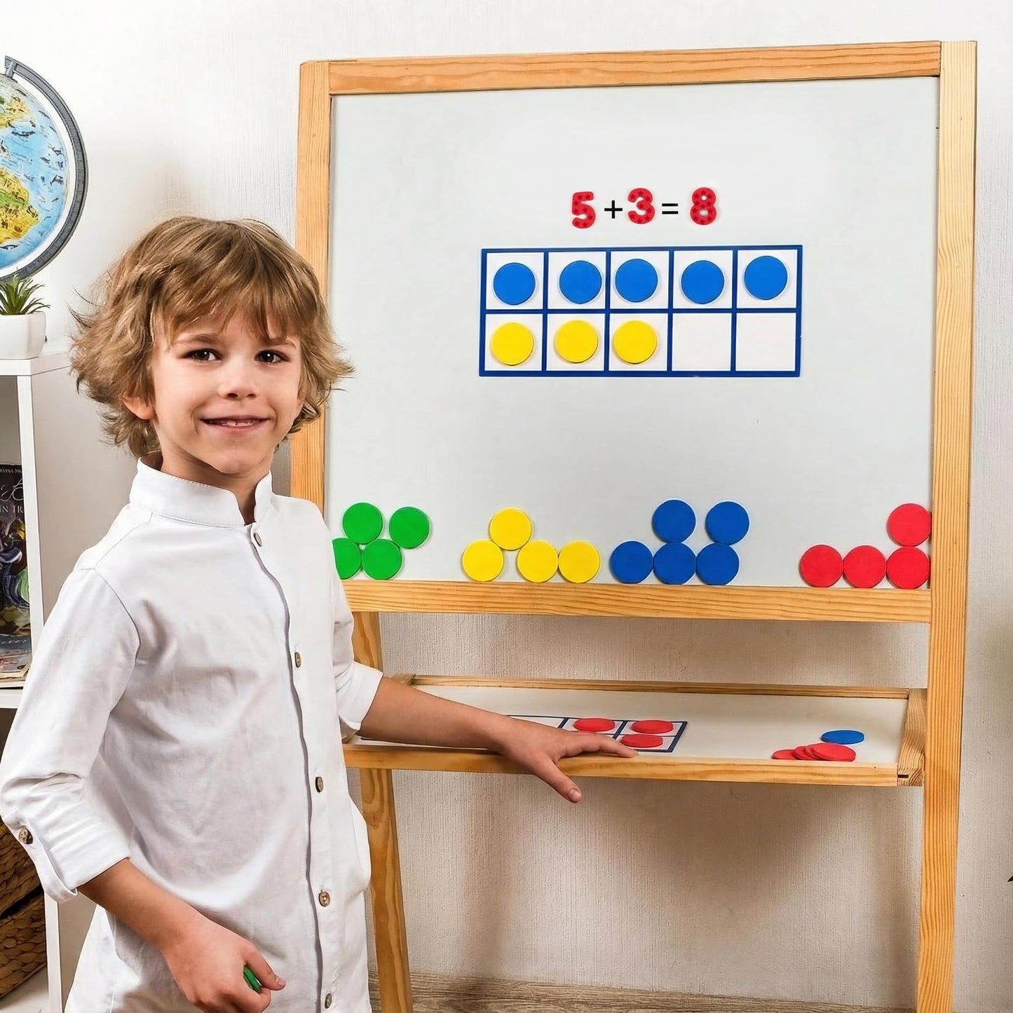 Simply Magic 70-Piece Magnetic Ten Frames Set | Jumbo Classroom Math Manipulatives (4 Ten Frames + 44 Counters)