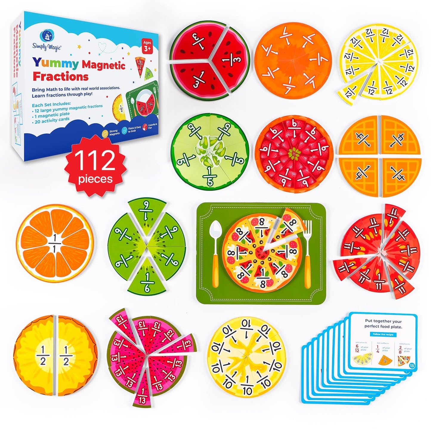 Simply Magic 112 PCS Yummy Magnetic Fractions — Fraction Tiles & Circles for Elementary Math