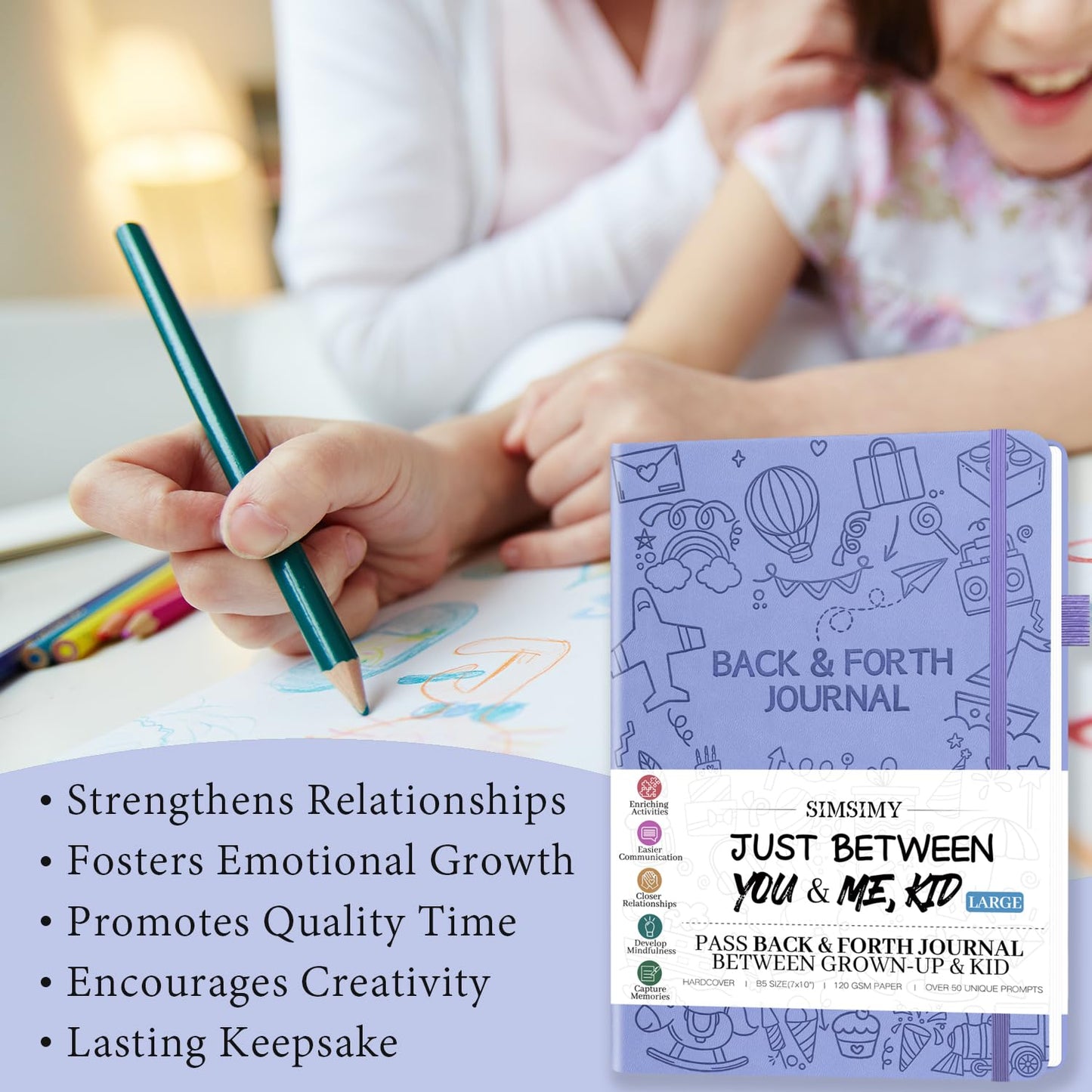 SIMSIMY Just Between You and Me Kid Journal – Interactive Parent-Child Bonding (7x10, Light Purple)