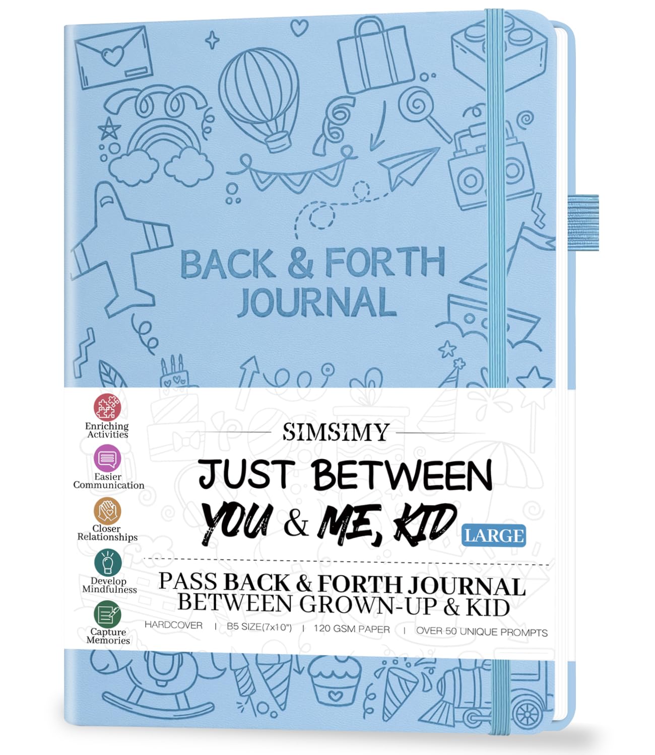 SIMSIMY Just Between You and Me Kid Journal – Interactive Parent-Child Prompts (7x10, Light Blue)