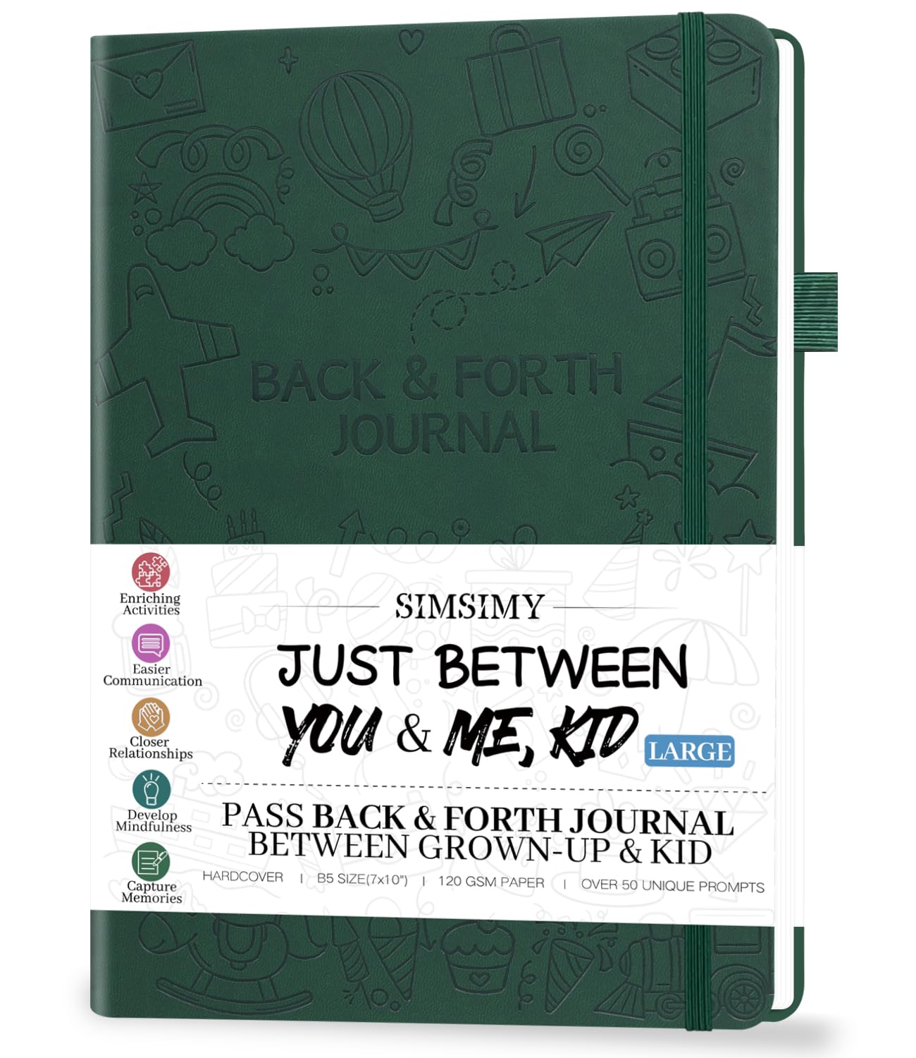 SIMSIMY Just Between You and Me Kid Journal – Bond & Communicate with Your Child (7x10, Dark Green)