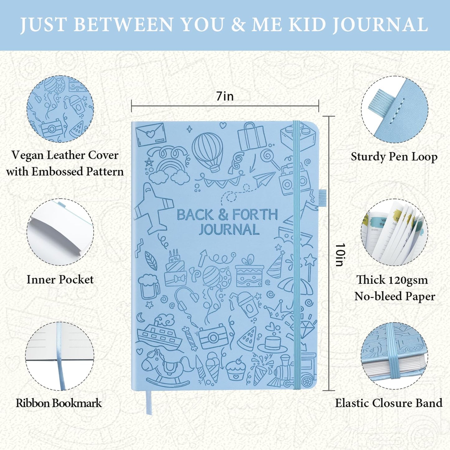 SIMSIMY Just Between You and Me Kid Journal – Interactive Parent-Child Prompts (7x10, Light Blue)