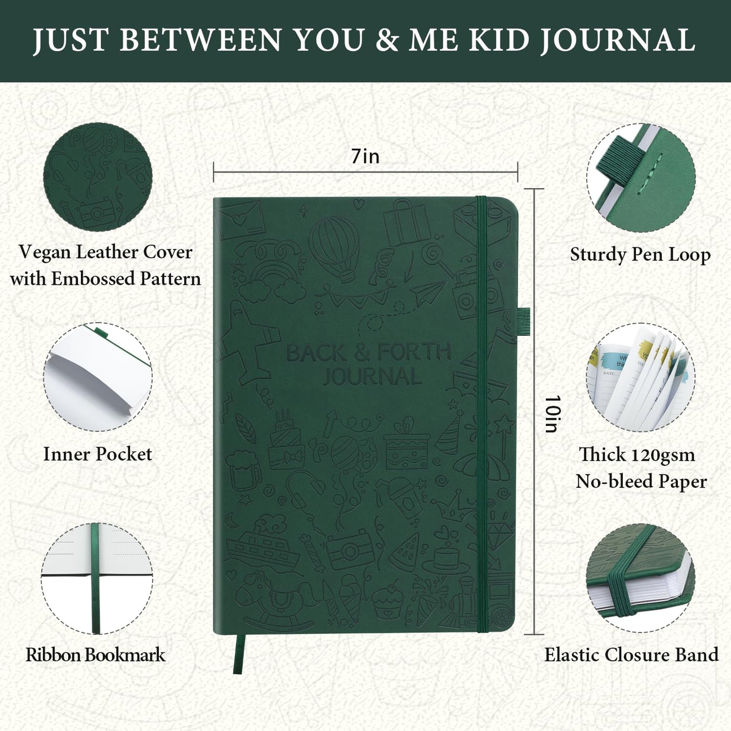 SIMSIMY Just Between You and Me Kid Journal – Bond & Communicate with Your Child (7x10, Dark Green)