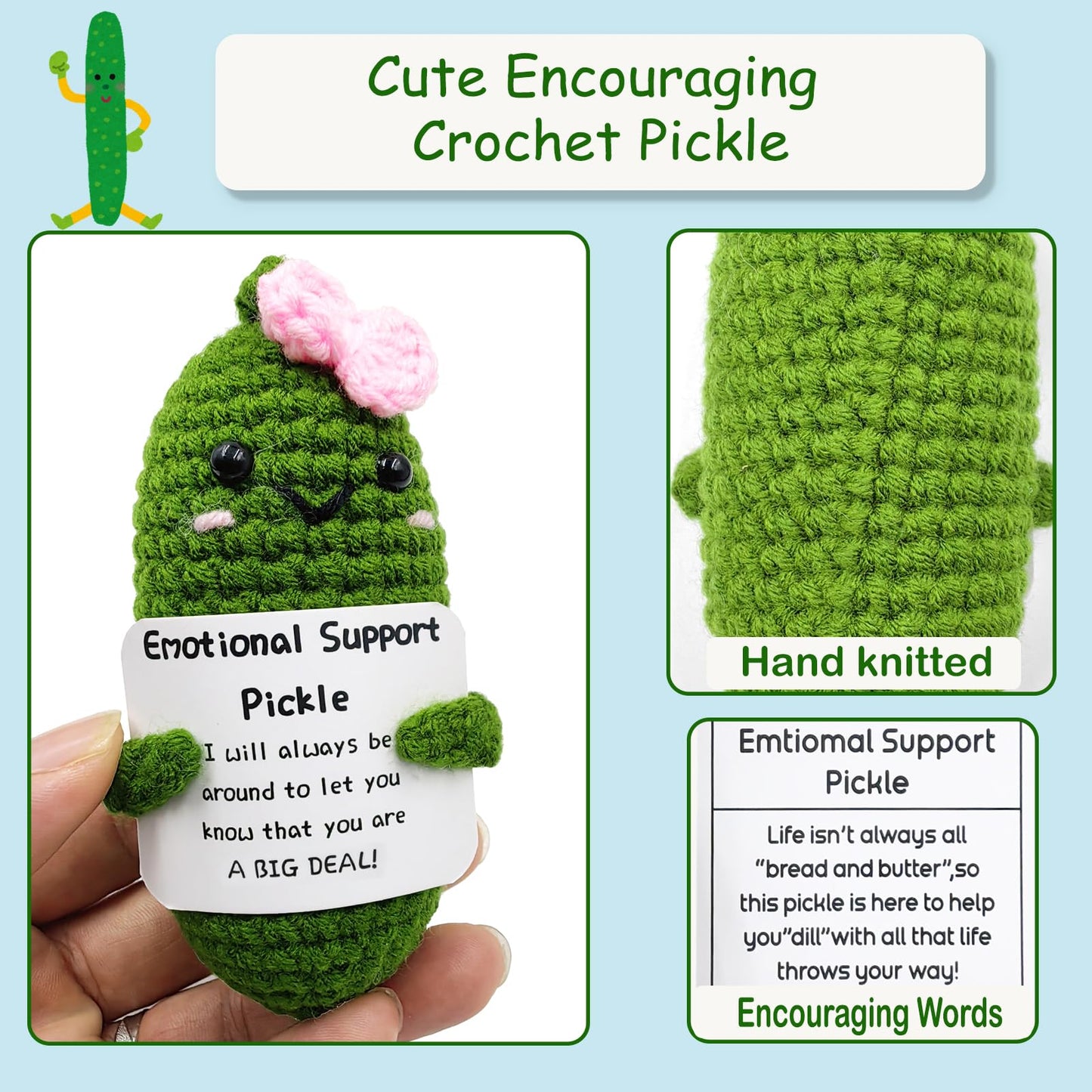 SIMXEHAY Emotional Pickle – Cute Knitted Plush with Encouraging Card