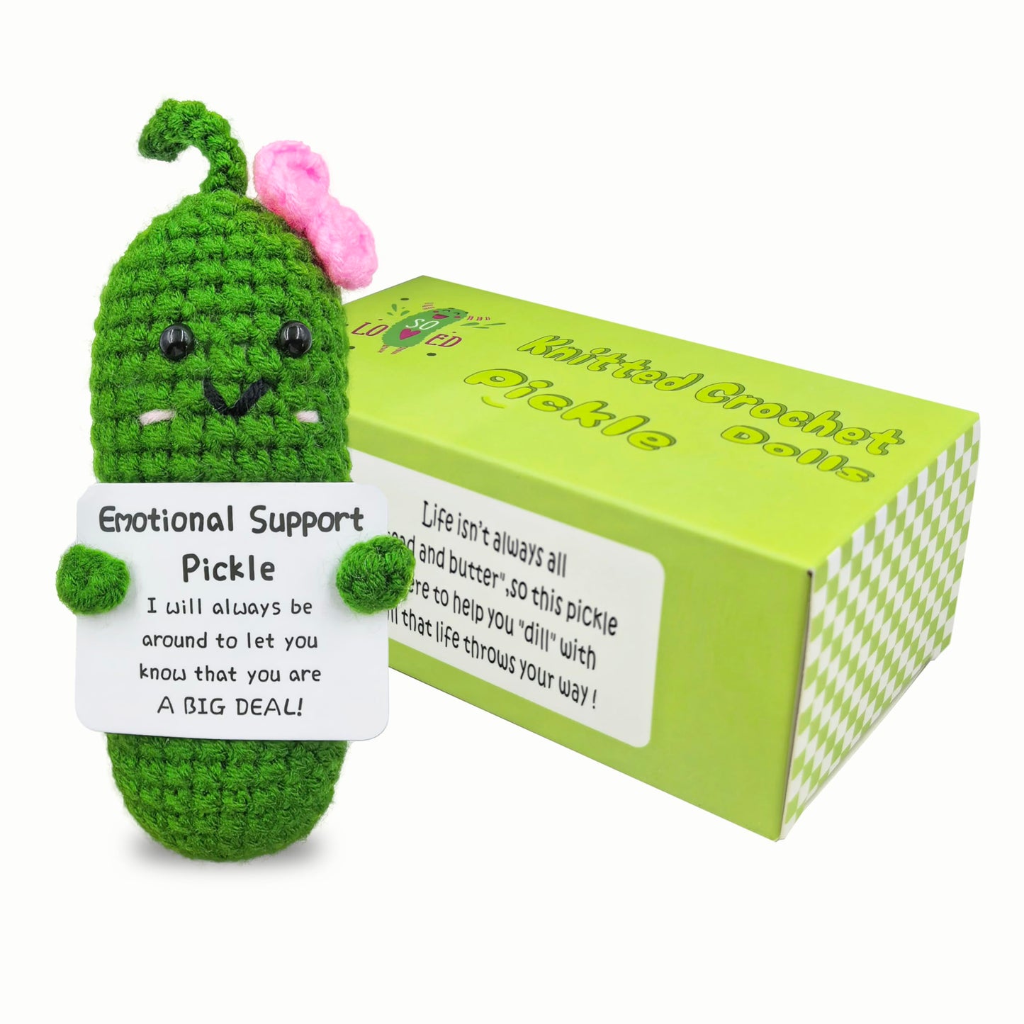 SIMXEHAY Emotional Pickle – Cute Knitted Plush with Encouraging Card